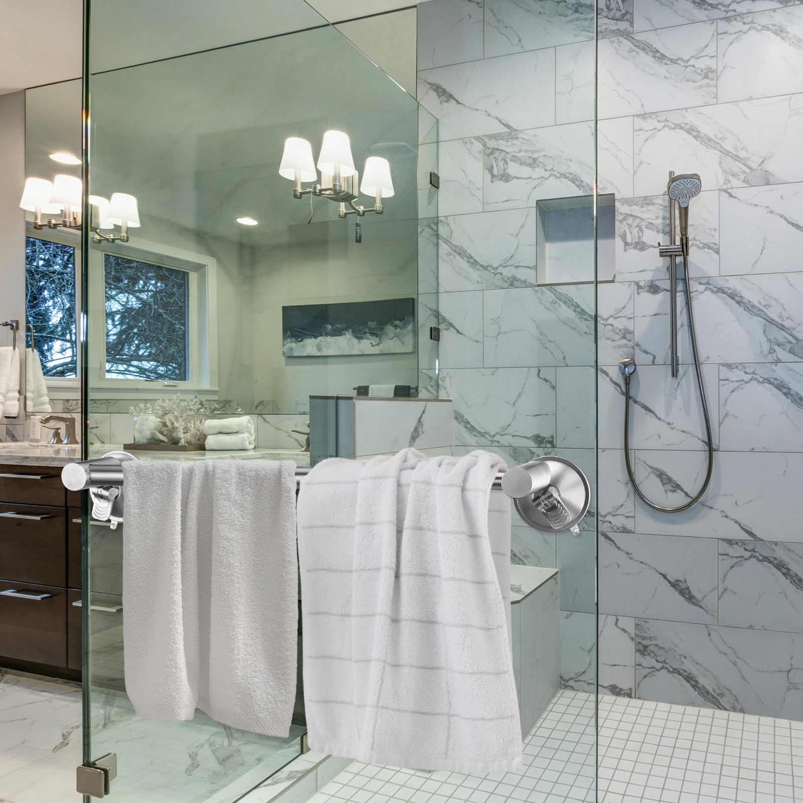 Adjustable 16-27'' Suction Cup Towel Bar Extendable Suction Cup Towel Holder Bathroom Stainless Steel Towel Rack Towel Bar For G